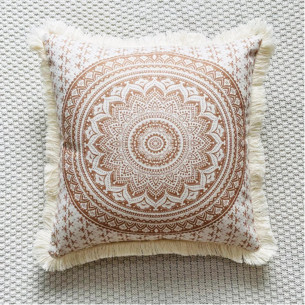 Bohemian Pattern Pillow Cover In Beige